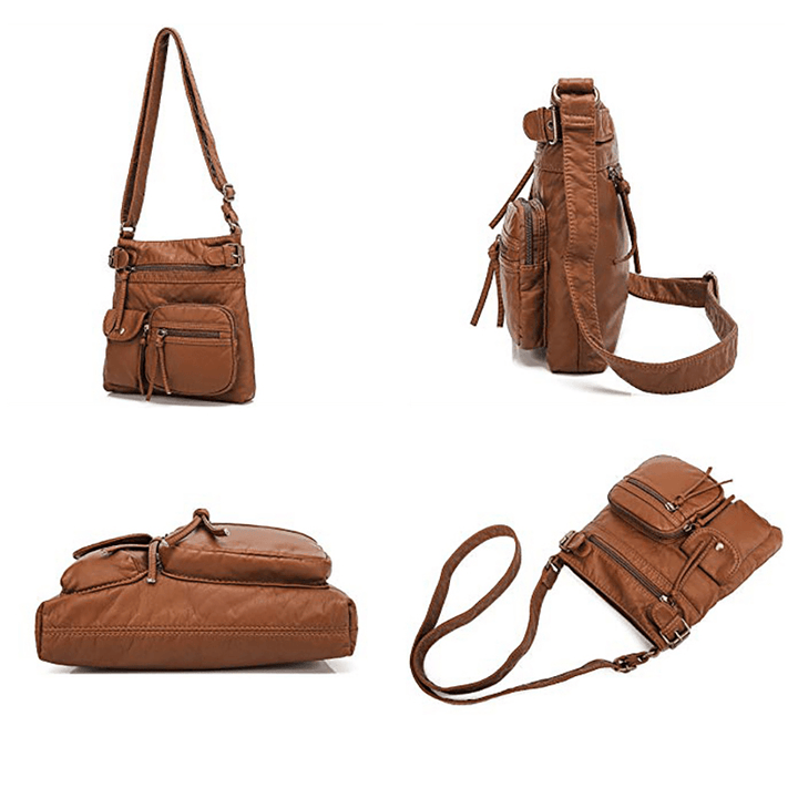 Women Multi-Pocket Casual PU Leather Crossbody Bag - MRSLM