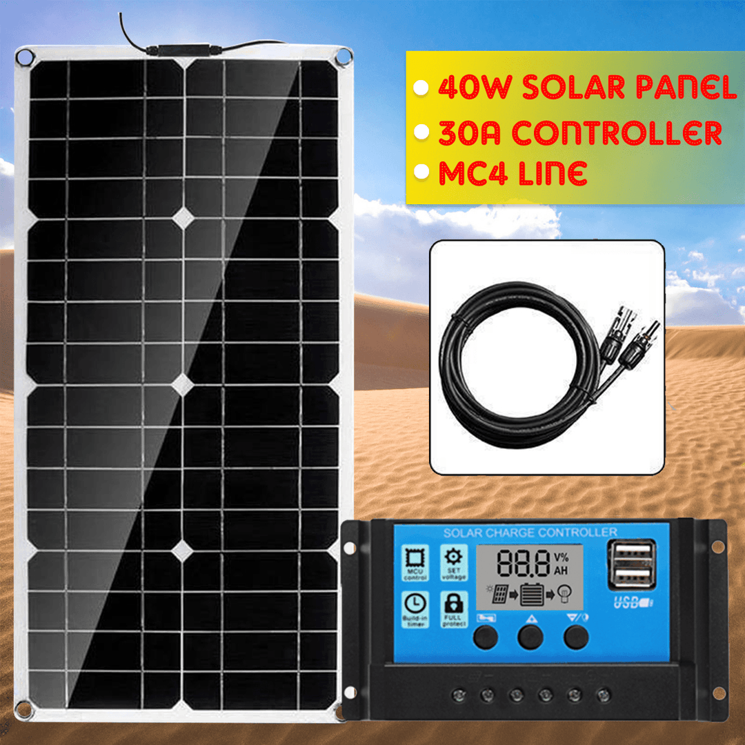 40W Solar Panel Solar Power Panels MC4 Line Cable with 30A Solar Charge Controller - MRSLM