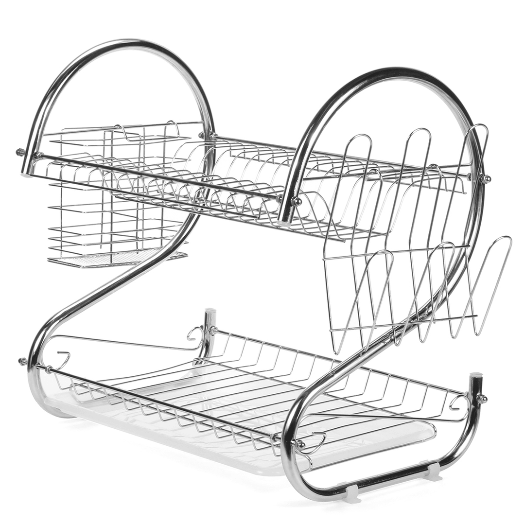 Multifunction 2 Tier Kitchen Dish Cutlery Drainer Rack Drip Tray Plate Holder Drain Shelf - MRSLM