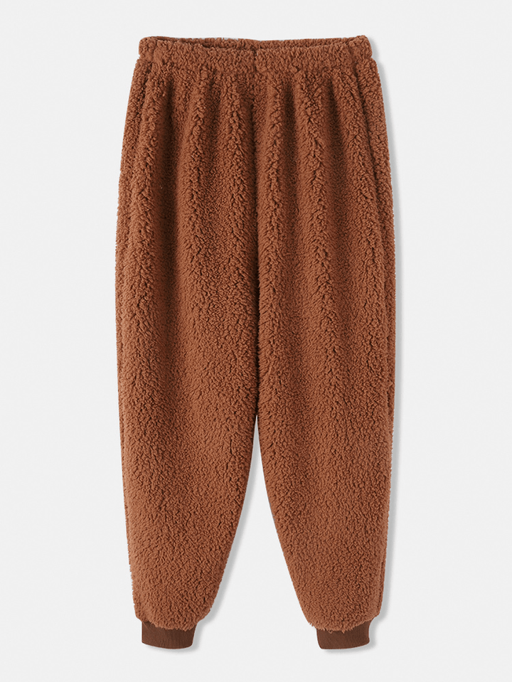 Women Fluffy Soft round Neck Sweatshirt Loose Home Casual Two Piece Pajama Set - MRSLM