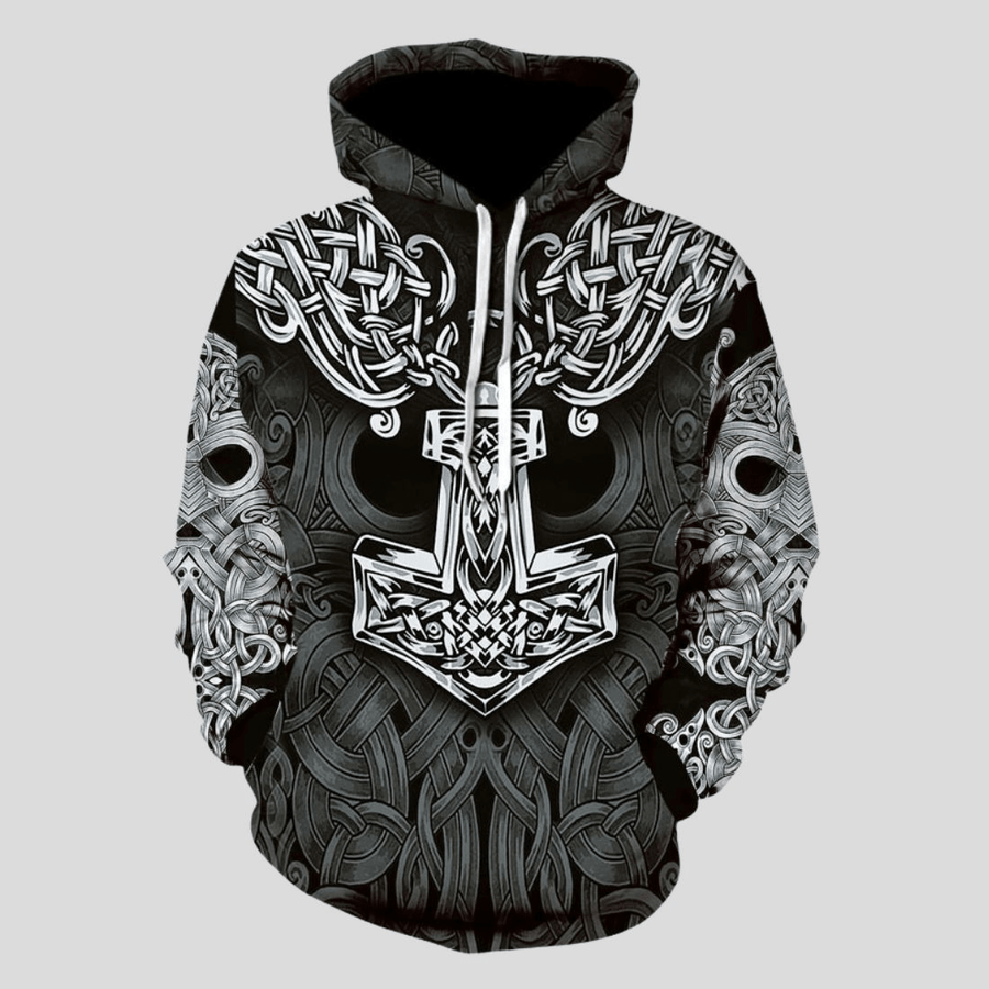 Men'S Loose Printed Pullover Hoodie - MRSLM