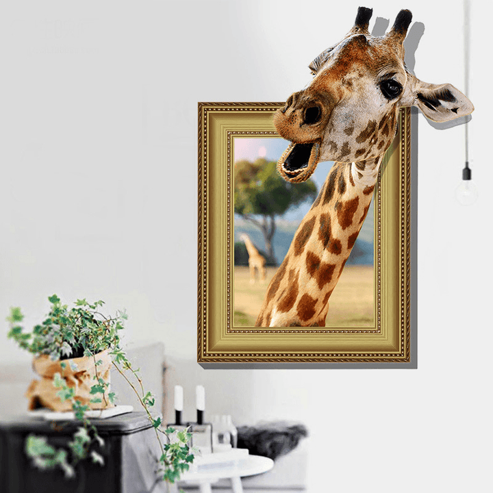 Miico Creative 3D Animal Giraffe Removable Home Room Decorative Wall Door Decor Sticker - MRSLM
