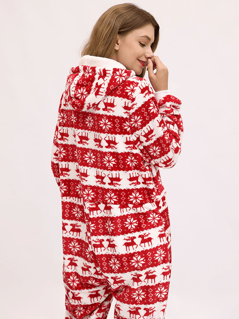 Christmas Costume Flannel Loungewear Sleepwear with Hood Jumpsuits - MRSLM