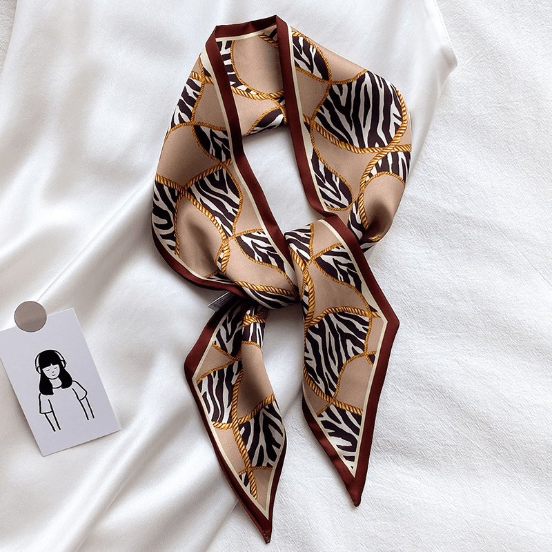 Narrow Long Strip Small Silk Scarf Women Fashion Leopard Pattern - MRSLM