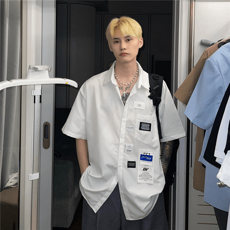 Korean Style Personalized Label Shirt Men'S Short Sleeves - MRSLM