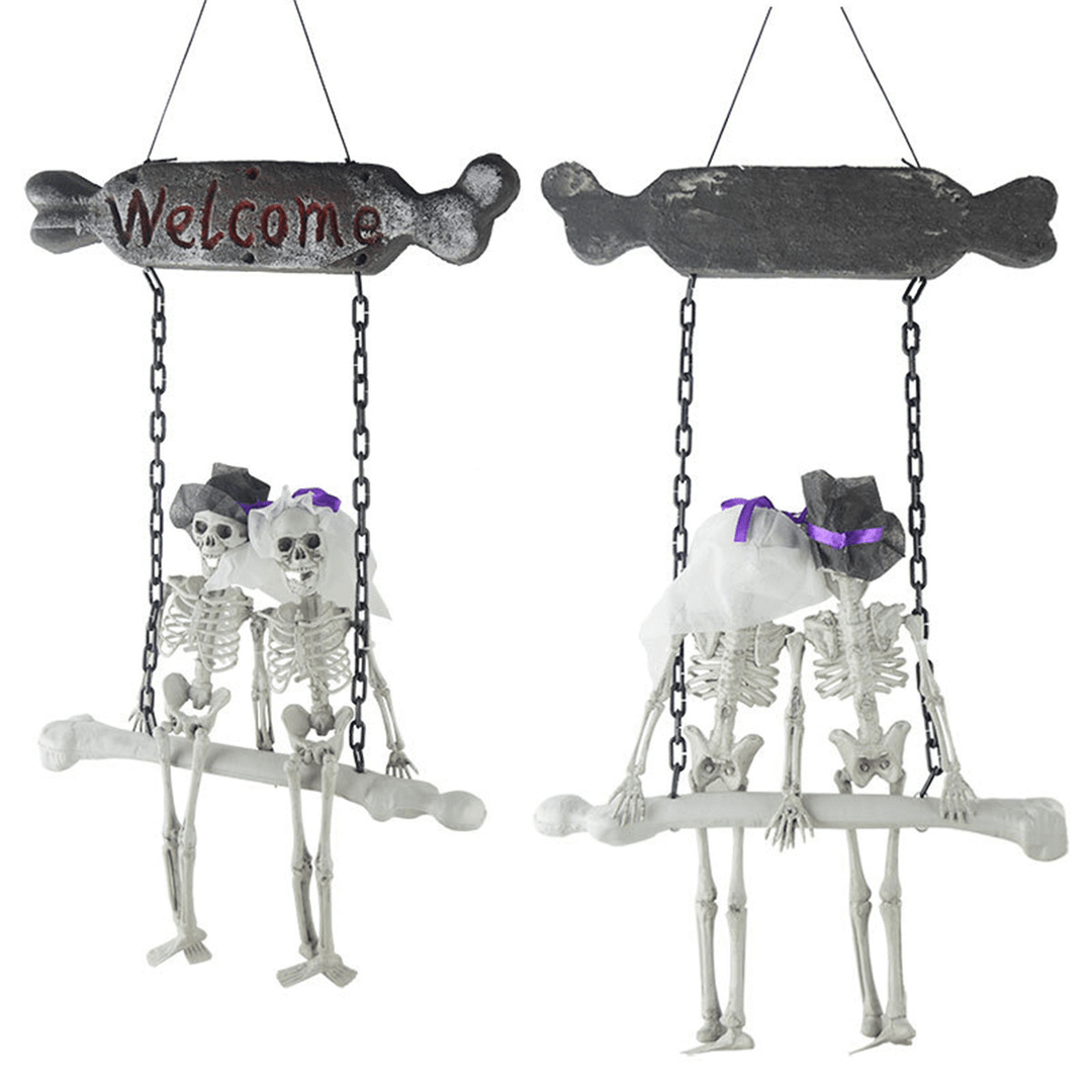 Halloween Decorations Couple Skeleton Hanging Ghost Prop Scary Haunted House Outdoor Indoor - White - MRSLM