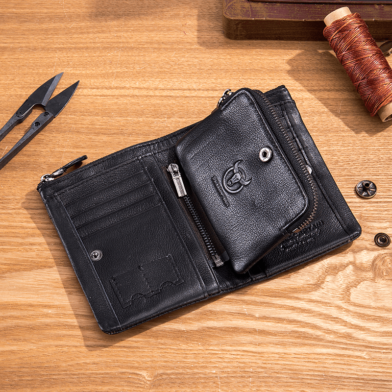 Bullcaptain Genuine Leather Multi-Card Wallet Zipper Coin Bag - MRSLM
