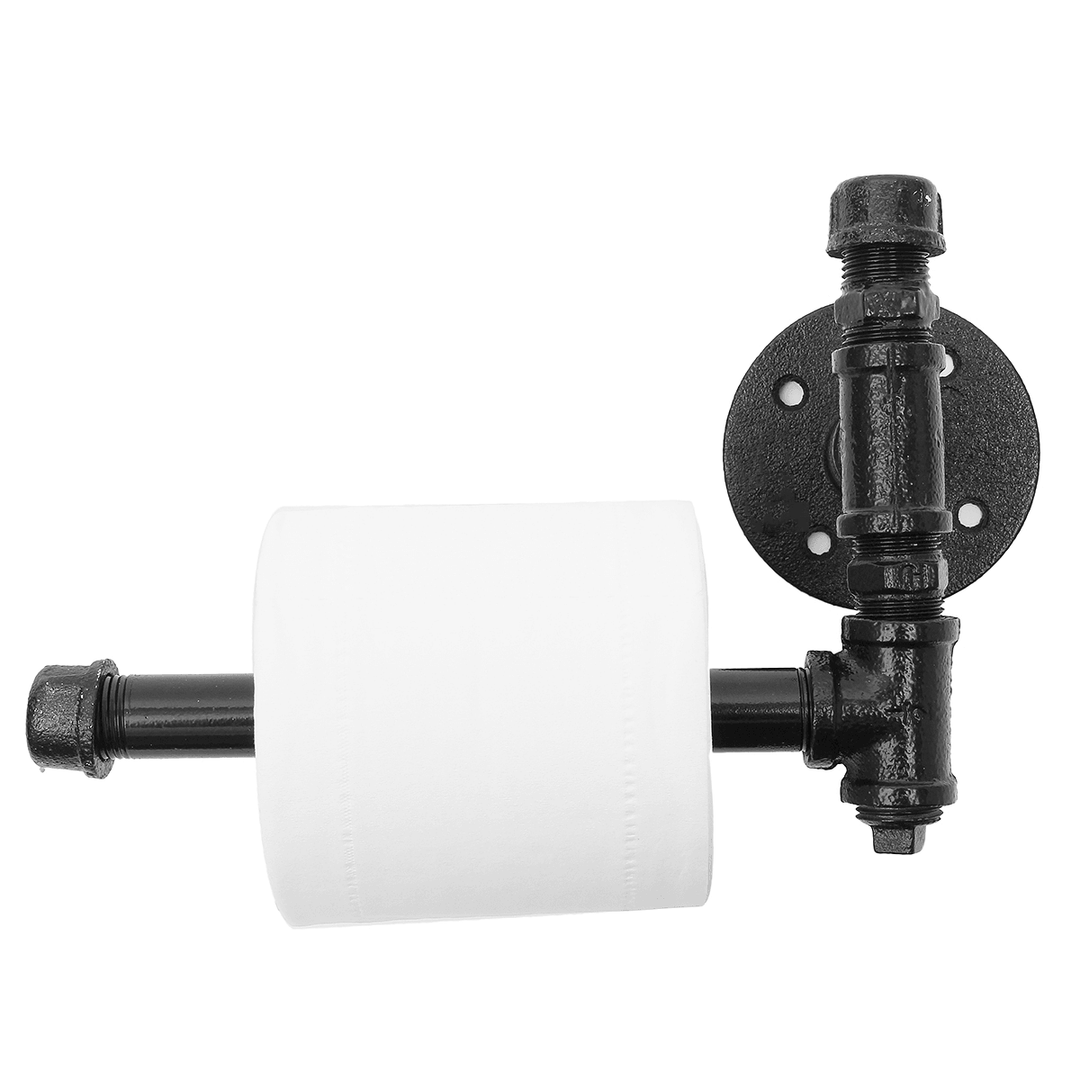 220Mm Industrial Iron Pipe Tissue Holder Rustic Wall Mount Black Toilet Paper Roll Holder - MRSLM