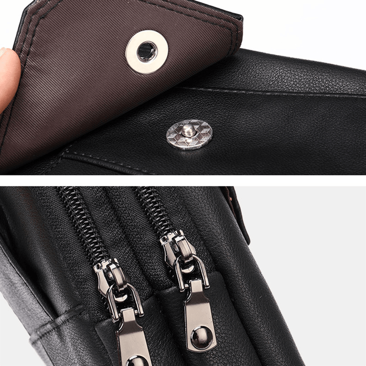 Men Retro Double Layer Cowhide Waist Bag Casual Wear-Resistant 6.5 Inch Phone Bag Belt Bag Crossbody Bag Shoulder Bag - MRSLM