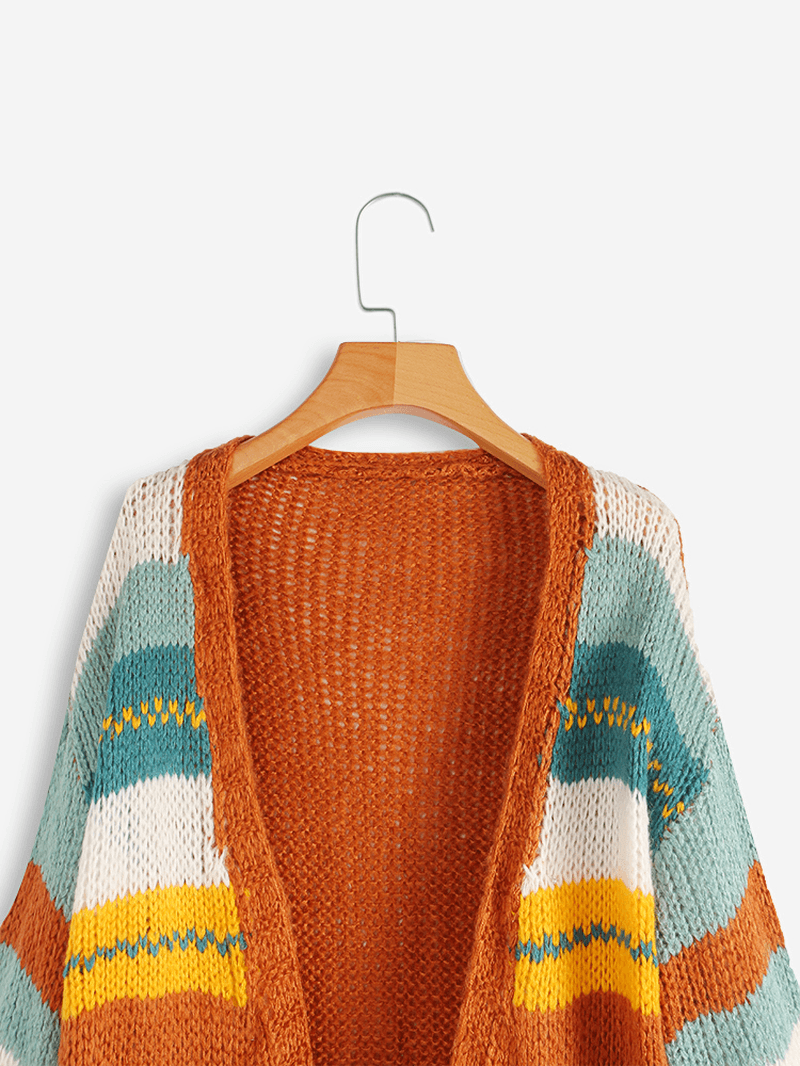 Women Casual Striped Color-Block Sweater Cardigans - MRSLM