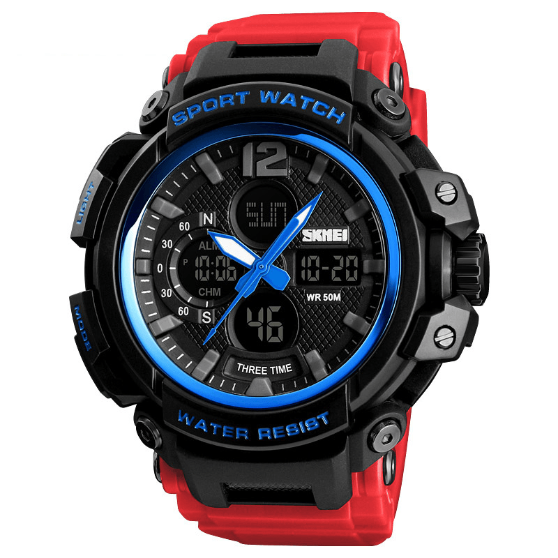 SKMEI 1343 Digital Watch Dual Display Chronograph 3 Time Waterproof Alarm Digital Quartz Wrist Watch - MRSLM
