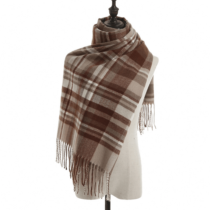 Imitation Cashmere Scarf Plaid Thickened Cold and Warm Tassels - MRSLM