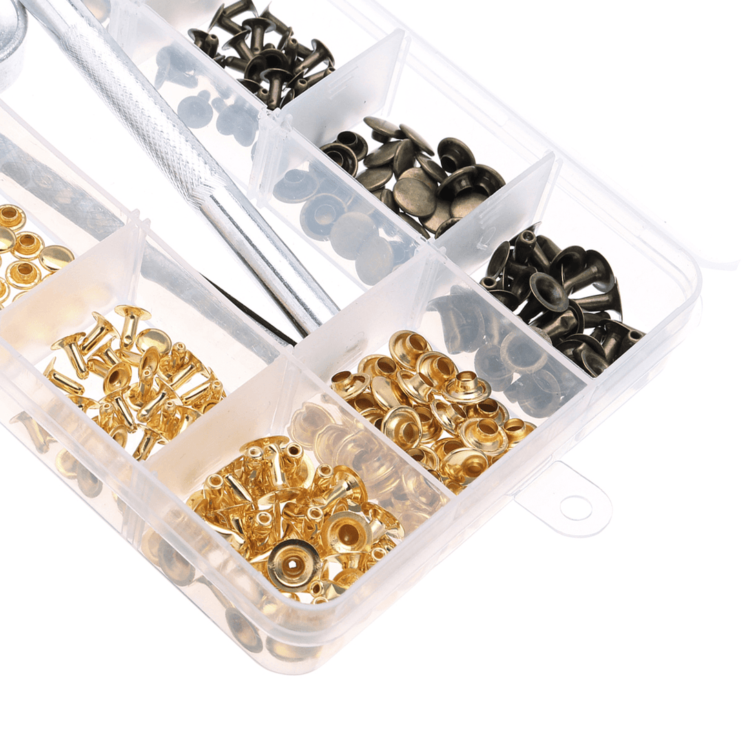 180Pcs Silver Gold Single Cap Rivet Set Tubular Studs Fixing Tool Kit for Leather - MRSLM