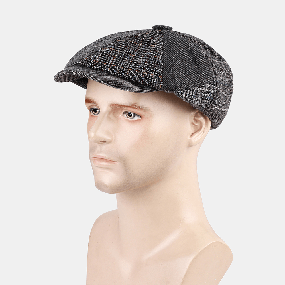 Collrown Men Wool Stripe Triangle Geometric Pattern Vintage British Style Newsboy Hat Octagonal Cap Beret Hat - MRSLM