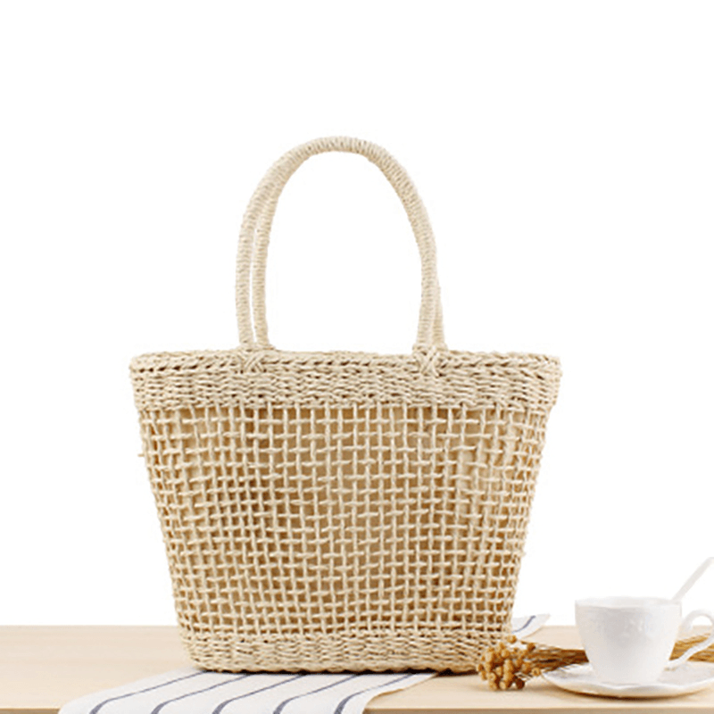 Women Portable Hollow Woven Handbag Travel Basket Tide Stylish Straw Bag - MRSLM