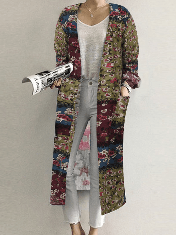 Open Front Floral Print Cotton Cardigans - MRSLM