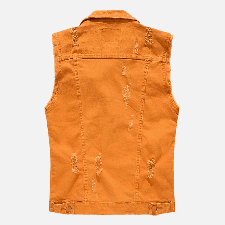 Mens Pocket Ripped Jean Vest Sleeveless Denim Jacket - MRSLM