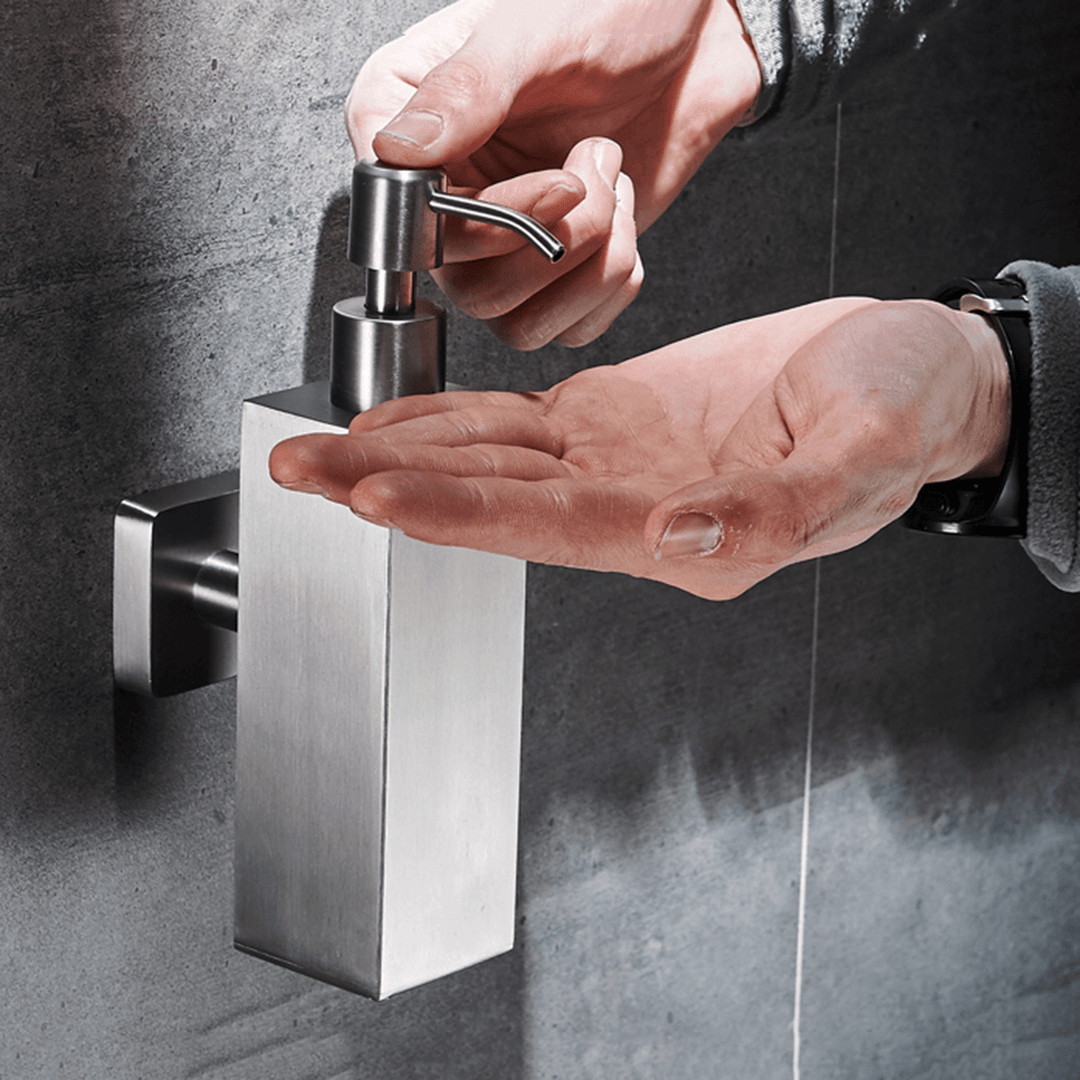 Stainless Steel Hand Soap Dispenser Liquid Bottle Holder Wall Mounted Bathroom Storage - MRSLM