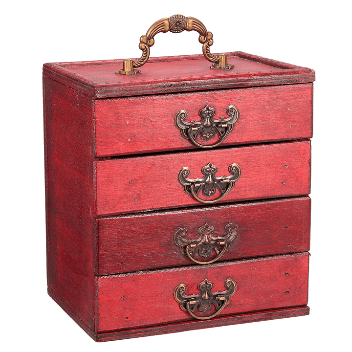 4 Layers Wooden Classic Drawer Jewelry Cabinet Box Storage Stand Organizer - MRSLM