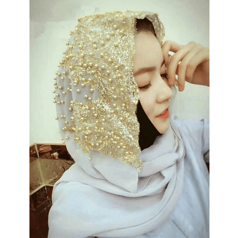 Women Chiffon Beaded Headband Scarf Arabian Hat Arab - MRSLM