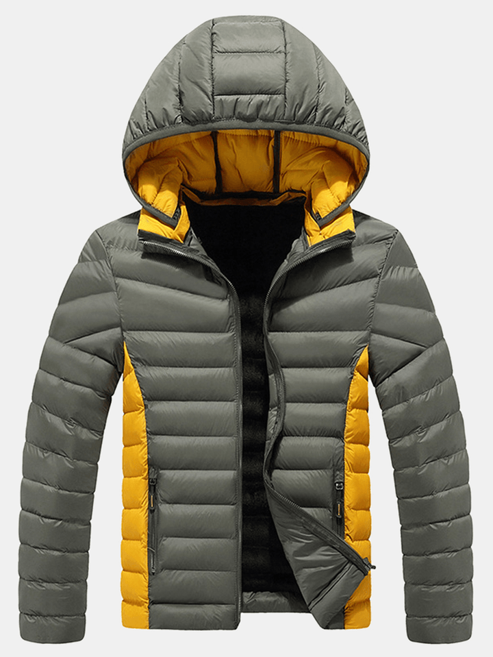 Mens Thicken Windproof Patchwork Zipper Warm Fleece Lined Detachable Hooded Coats with Pocket - MRSLM