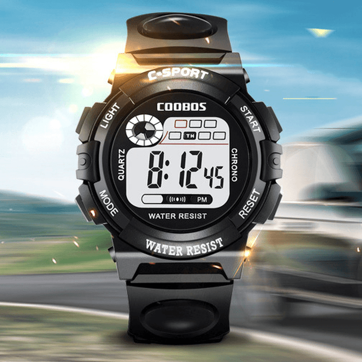 Coobos 0118 Multifunction Luminous LED Display Stopwatch Chronograph Calendar Alarm Clock 3ATM Waterproof Outdoor Digital Watch - MRSLM