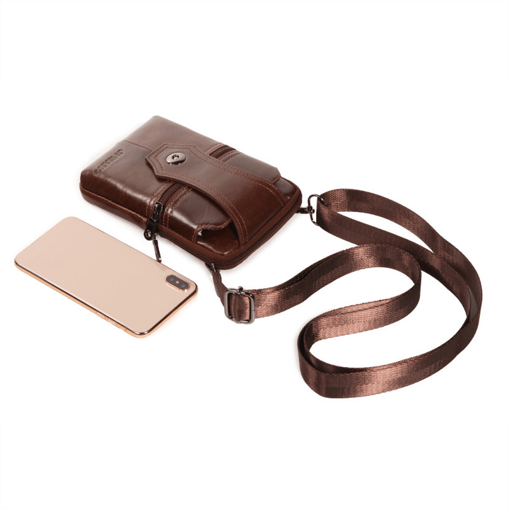 Cowhide Multi-Function Phone Purse Vintage Crossbody Bag Oil Wax Waist Bag for Men - MRSLM
