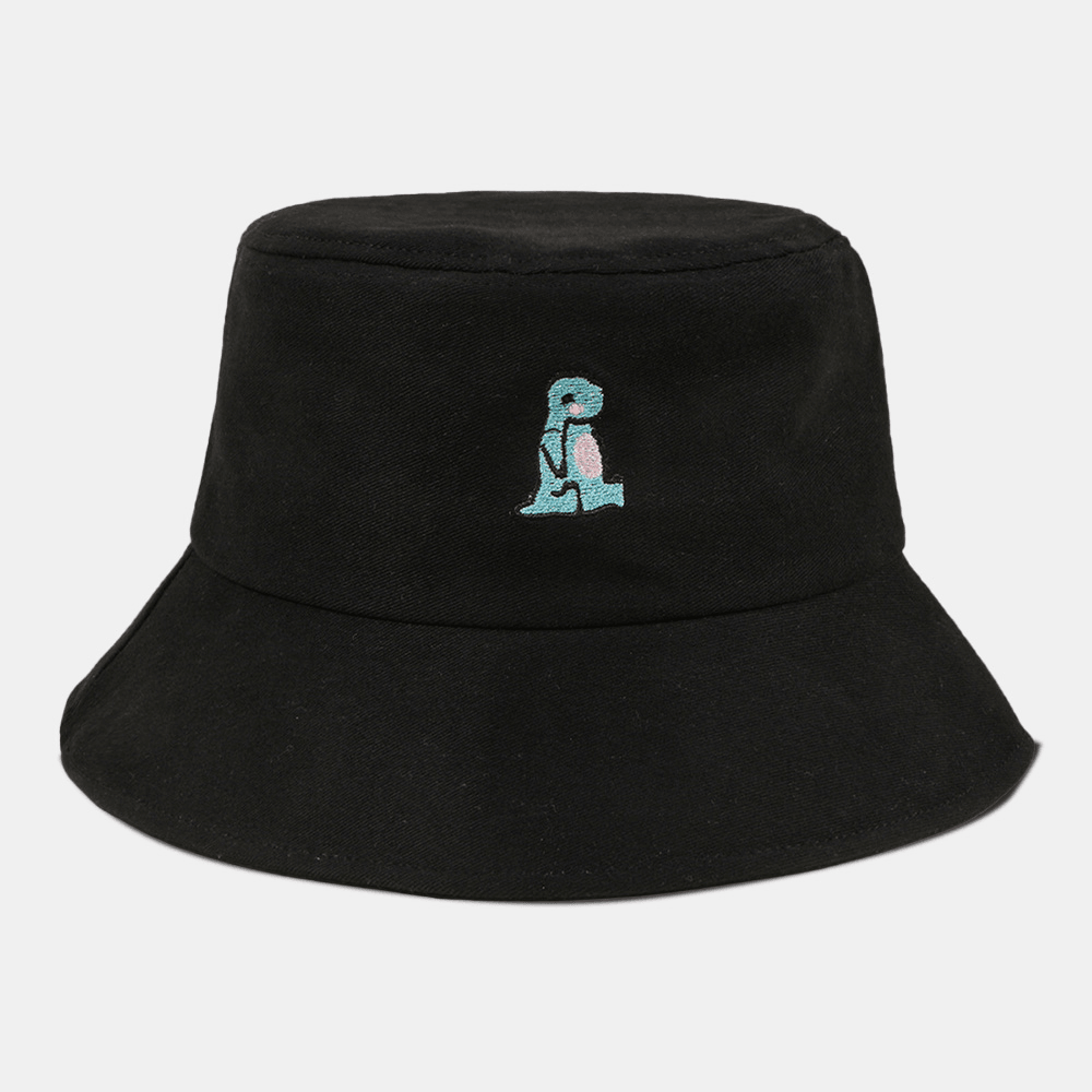 Unisex Cartoon Little Dinosaur Embroidery Sun Hat Outdoor Casual Sunshade Bucket Hat - MRSLM