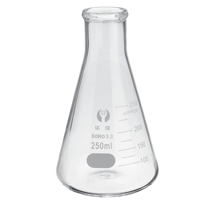 250Ml Lab Glass Erlenmeyer Conical Flask Bottle W/ Rim Borosilicate Laboratory Glassware - MRSLM
