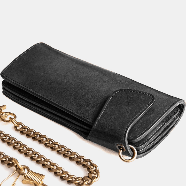 Men Anti-Theft Vintage Long Zipper Wallet Card Holder with Chain - MRSLM