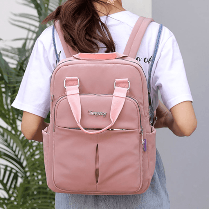 Women Nylon Waterproof Casual Patchwork Backpack with USB Charging Port for Outdoor School - MRSLM