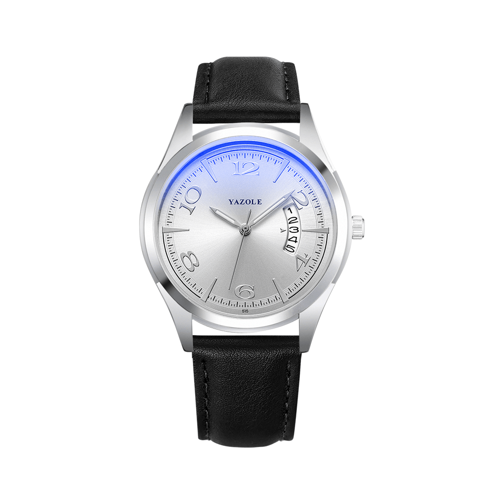 YAZOLE 515 Calendar Date Display Fashion Leather Strap Men Casual Dial Luminous Display Quartz Watch - MRSLM