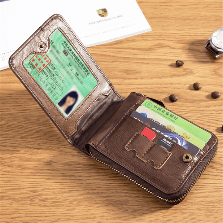 Men Genuine Leather RFID Blocking Antimagnetic Wallets Bifold Short Multi-Caed Slot Credit Card Holder Coin Purse - MRSLM