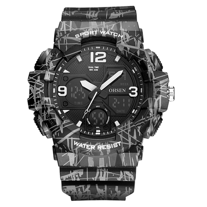 OHSEN AD1711 Fashionable LED Display Men Wrist Watch 5ATM Waterproof Sport Digital Watch - MRSLM