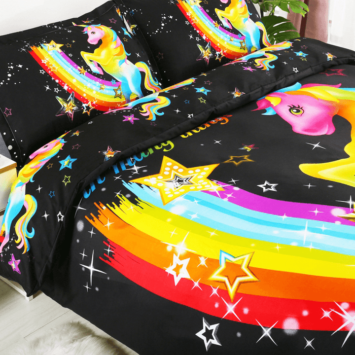 3 PCS Bedding Sets 3D Animal Unicorn Printing Quilt Cover Pillowcase for Queen Size - MRSLM
