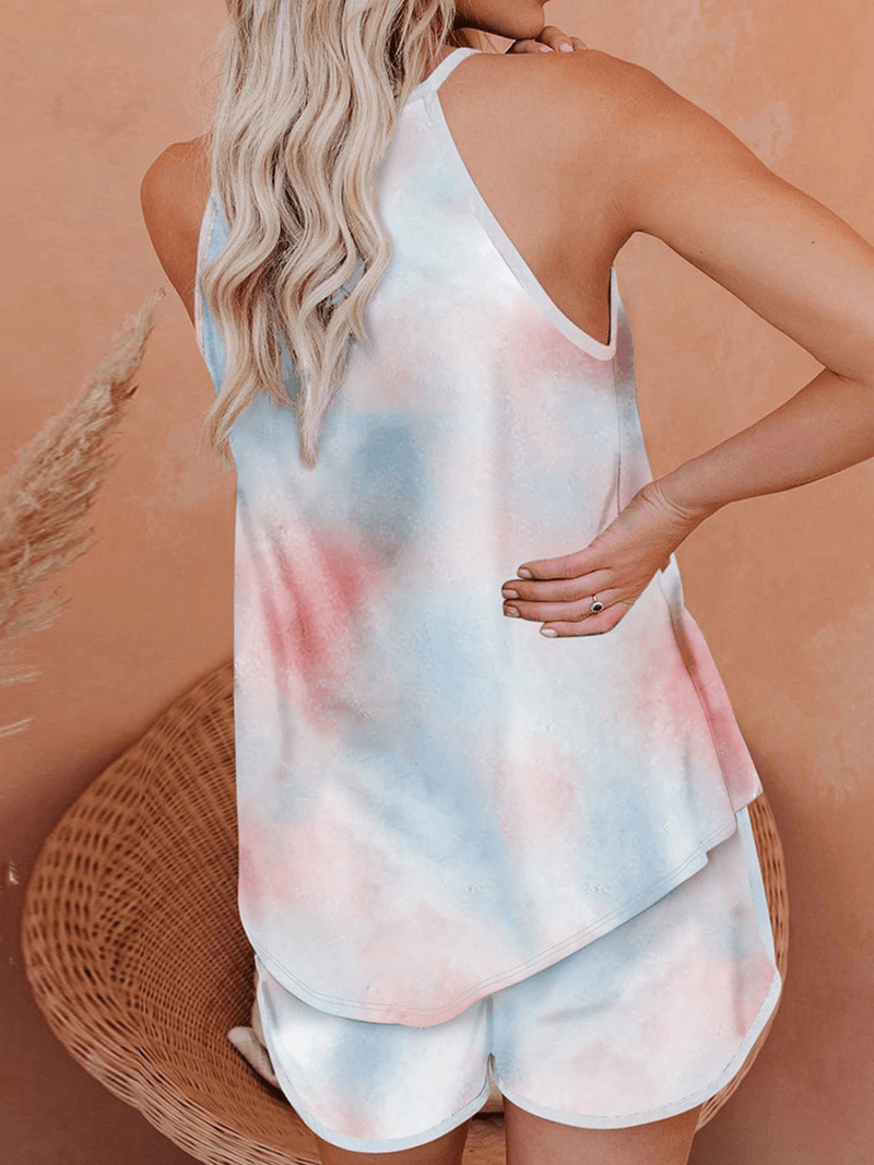 Women Tie Dye Colorful Gradient Sleeveless Casual Pajama Set - MRSLM