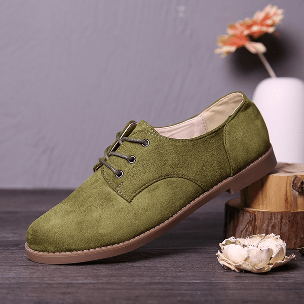 LOSTISY Suede Lace up Solid Color Casual Formal Flat Shoes - MRSLM