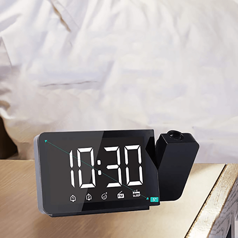 Multi-Function 360° Projection Alarm Clock 4 Brightness Adjustment Dual Alarms LCD Display Digital Clock - MRSLM