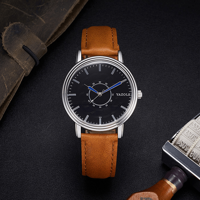 YAZOLE 305 Leisure Style Leather Band Quartz Watch Ultra Thin Men Wrist Watch - MRSLM