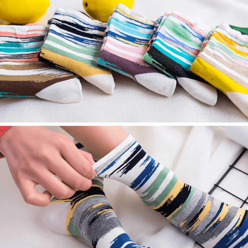 Cotton Striped Athletic Socks Outdoor Good Elastic Tube Sock - MRSLM