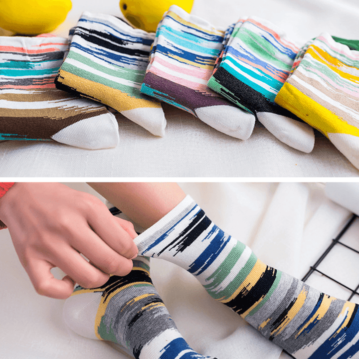 Cotton Striped Athletic Socks Outdoor Good Elastic Tube Sock - MRSLM