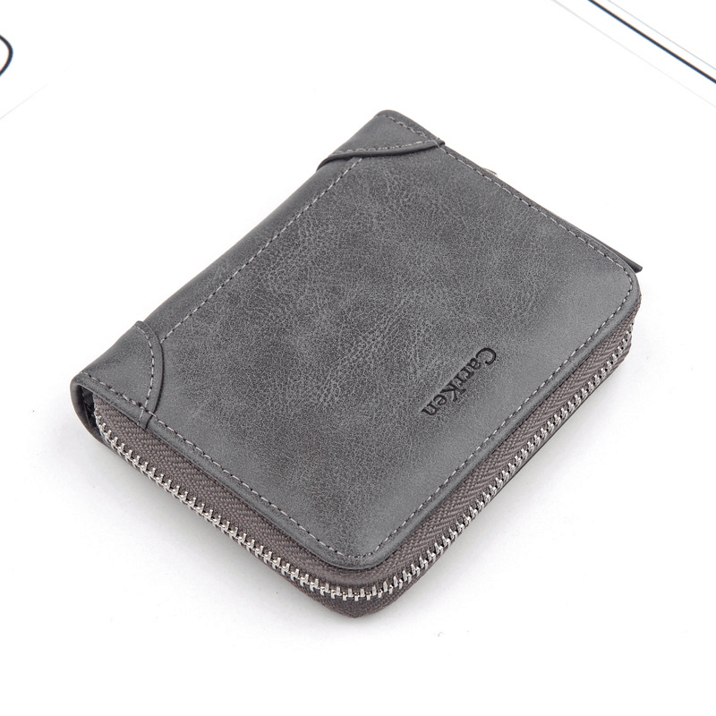Men Faux Leather Tri-Fold Retro Zipper Multi-Card Slots Wall - MRSLM