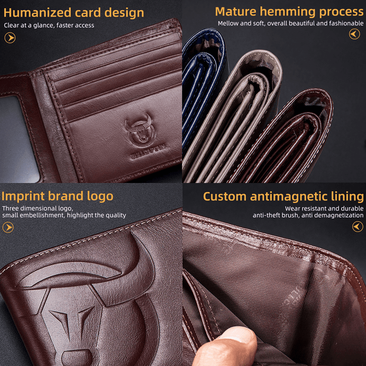 Men Horizontal Vertical Wallets Bifold RFID Anti-Theft Brush Multi-Card Slot Card Holder Money Clip Cowhide Wallets - MRSLM