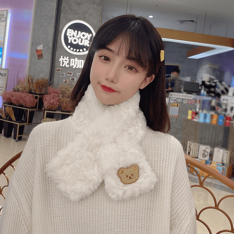Women'S Winter Korean Style All-Match Plush Bear Scarf - MRSLM