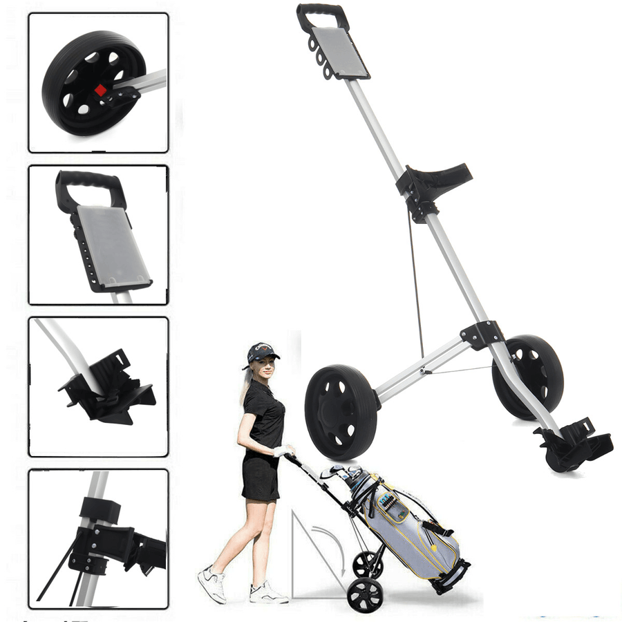 Folding Golf Trolley 2 Wheel Push Pull Golf Cart Airport Baggage Check Stroller with Locked Brake for Outdoor Sports Travel - MRSLM
