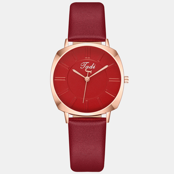 Simple Elegant Trendy Women Wristwatch Rose Gold Alloy Case Leather Band Female Quartz Watches - MRSLM