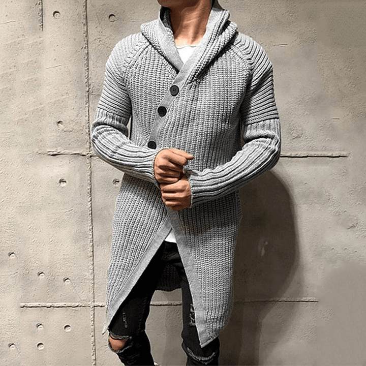 Sweater Cardigan Solid Color Hooded Long Knit Jacket - MRSLM