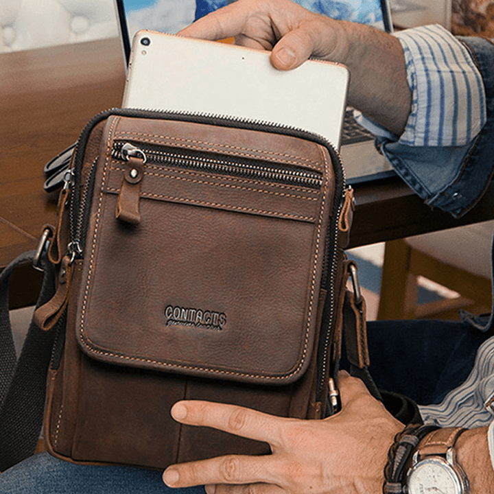 Men Vintage Retro Genuine Leather Shoulder Bag Crossbody Bag - MRSLM