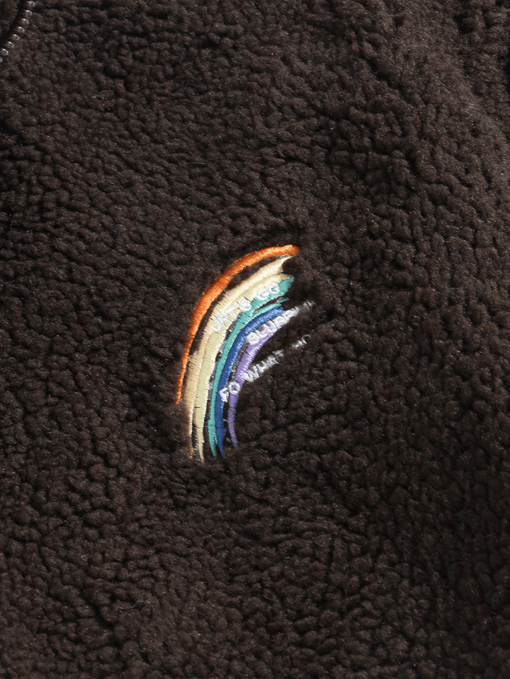 Mens Letter Rainbow Embroidered Zip Front Fleece Warm Casual Jacket - MRSLM