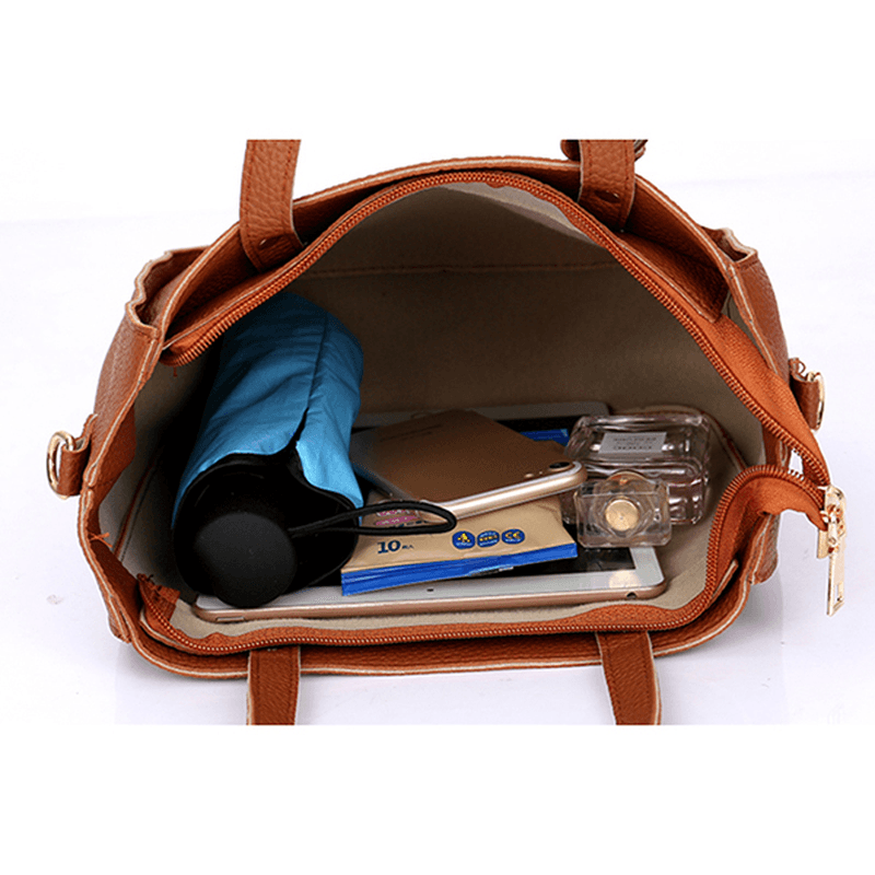4 PCS Women PU Leather Handbag Tassel Leisure Crossbody Bag Solid Shoulder Bag - MRSLM